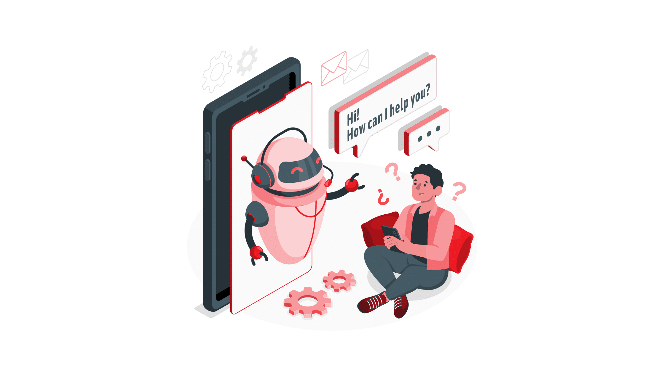 Illustration of AI in bookkeeping, featuring a chatbot assisting a business owner through a mobile device, symbolizing automation and AI-driven bookkeeping solutions.