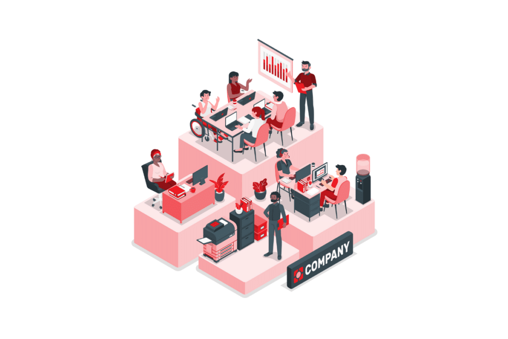 AI in bookkeeping supporting human expertise—an office environment where professionals collaborate with AI-driven tools for efficient and accurate bookkeeping.